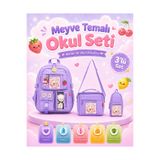 Roxbros Kore Tarzı Okul Çantası / 3'lü Kız Çocuk İlkokul Çanta Seti Termal Beslenme Çantası / Kalemlik