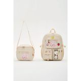 Roxbros Lisanslı Kore Tarzı Kawaii Aksesuarlı Kız Çocuk 2'li Ilkokul Çanta Seti + Ayıcıklı Okul Çantası + Termal Beslenme Çantası - Sırt Çantası - Krem - 42X35 CM