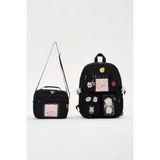 Roxbros Lisanslı Kore Tarzı Kawaii Aksesuarlı Kız Çocuk 2'li Ilkokul Çanta Seti + Ayıcıklı Okul Çantası + Termal Beslenme Çantası - Sırt Çantası - Siyah - 42X35 CM