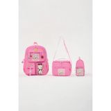 Roxbros Lisanslı Kore Tarzı Kawaii Aksesuarlı Kız Çocuk 3'lü Ilkokul Çanta Seti + Ayıcıklı Okul Çantası + Termal Beslenme Çantası + Kalemlik - Sırt Çantası - Pembe - 42X35 CM