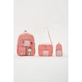 Roxbros Lisanslı Kore Tarzı Kawaii Aksesuarlı Kız Çocuk 3'lü Ilkokul Çanta Seti + Ayıcıklı Okul Çantası + Termal Beslenme Çantası + Kalemlik - Sırt Çantası - Pudra - 42X35 CM