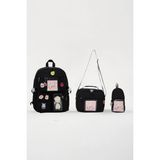 Roxbros Lisanslı Kore Tarzı Kawaii Aksesuarlı Kız Çocuk 3'lü Ilkokul Çanta Seti + Ayıcıklı Okul Çantası + Termal Beslenme Çantası + Kalemlik - Sırt Çantası - Siyah - 42X35 CM