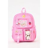 Roxbros Lisanslı Kore Tarzı Kawaii Aksesuarlı Kız Çocuk Ilkokul Çantası + Ayıcıklı Okul Çantası - Sırt Çantası - Pembe - 42X35 CM
