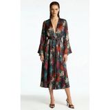 Roxela Desenli Uzun Saten Sabahlık/Kimono