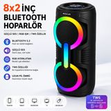 Roxiva 8 Inç Çift Hoparlör Rgb Bluetooth Hoparlör Tws Özellikli Taşınabilir Kablosuz Ses Sistemi USB Destekli Güçlü Bass - Siyah