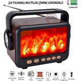 Roxiva Şömine Tasarımlı Retro Taşınabilir Bluetooth Speaker Güneş Eneji Şarj Özelliği El Feneri Fm Radyo/usb/aux/ - Ahşap
