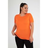 ROXXLEN 112072 Kadın Büyük Beden V Yaka Basic Bluz Turuncu, Kısa Kol, Kısa, Dokuma, Poliviskon, Düz, Regular, Casual/Günlük, Rahat Kesim