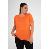 ROXXLEN 112074 Kadın Büyük Beden Turuncu Bisiklet Yaka Basic Bluz, Kısa Kol, Uzun, Örme, Comfort, Düz, Casual/Günlük, Rahat Kesim