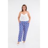 ROXXLEN 1122597 Kadın Büyük Beden Desenli Pantolon, Mavi, Örme, Comfort, Çiçekli, Casual/Günlük, Rahat Kesim