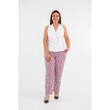 ROXXLEN 1122597 Kadın Büyük Beden Desenli Pantolon, Pembe, Örme, Comfort, Çiçekli, Casual/Günlük, Rahat Kesim