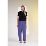 ROXXLEN 1122597 Kadın Büyük Beden Desenli Pantolon, Saks, Örme, Comfort, Çiçekli, Casual/Günlük, Rahat Kesim