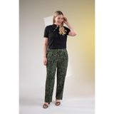 ROXXLEN 1122597 Kadın Büyük Beden Haki Desenli Pantolon, Örme, Comfort, Çiçekli, Casual/Günlük, Rahat Kesim
