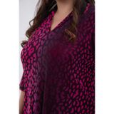 ROXXLEN 122039 Gömlek Yaka Bluz Fuşya-Leopar, Uzun Kol, Uzun, Örme, Örgü, Gündüz/Gece, Büyük Beden, Rahat Kesim