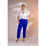 ROXXLEN 122210 Kadın Kaşha Pantolon Saks, Lacivert, Örme, Düz, Uzun, Casual/Günlük, Büyük Beden, Rahat Kesim