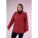 ROXXLEN 1222442 Kadın Büyük Beden Bordo Leoparlı Thomas Yağmurluk, Dik Yaka, Uzun Kol, Uzun, Örme, Renkli, Casual/Günlük, Rahat Kesim