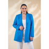 ROXXLEN 122262 Cep Fermuarlı Blazer Ceket Saks, Ceket Yaka, Uzun Kol, Uzun, Örme, Örgü, Düz, Standart, Gündüz/Gece, Büyük Beden, Rahat Kesim