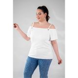 ROXXLEN 210071 Omuz Askılı Bluz Kadın Büyük Beden Omuz Askılı Bluz Beyaz, Kapamasız, İnce Askılı, Kısa, Dokuma, Poliviskon, Düz, Standart, Casual/Günlük, Regular, Rahat Kesim