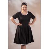 ROXXLEN 3330318 Yaka Detaylı Elbise, Siyah, Geniş Yaka, Kısa Kol, Kısa, Örme, Örgü, Düz, Midi, Casual/Günlük, Büyük Beden, Rahat Kesim