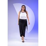 ROXXLEN 3330332 Kadın Yan Bağlamalı Etek Siyah, Örme, Örgü, Düz, Uzun, Gündüz/Gece, Beli Lastikli, Rahat Kesim
