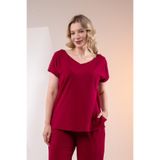 ROXXLEN 3330531 Kadın Büyük Beden Fermuar Detaylı Bluz Bordo, V Yaka, Kısa Kol, Kısa, Örme, Likralı Penye Süprem, Düz, Regular, Casual/Günlük, Rahat Kesim