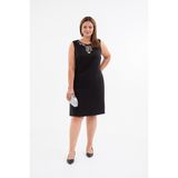 ROXXLEN 3330560 Kadın Büyük Beden Siyah Taş Detaylı Kolsuz Elbise, Bisiklet Yaka, Örme, Comfort, Düz, Rahat Kesim