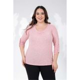 ROXXLEN 333102 Oval Yaka Bluz Kadın Büyük Beden Bluz Pembe, Bisiklet Yaka, Uzun Kol, Uzun, Dokuma, Poliviskon, Düz, Standart, Casual/Günlük, Regular, Rahat Kesim