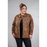 ROXXLEN 333194 Kadın Büyük Beden Camel Cep Taşlı Leoparlı Kaşe Mont, Dik Yaka, Uzun Kol, Uzun, Örme, Rahat Kesim
