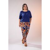 ROXXLEN 333974 Kadın Beli Lastikli Boru Paça Pantolon Lacivert, Örme, Yumoş, Baskılı, Regular, Gündüz/Gece, Büyük Beden, Rahat Kesim