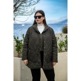 ROXXLEN Büyük Beden Cepl Kapitone 2'li Mont, Haki, Kapüşonlu, Uzun Kol, Uzun, Belirtilmemiş, Casual/Günlük, Rahat Kesim