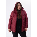ROXXLEN Büyük Beden Kadın Kapitone Kısa Mont Bordo, Kapüşonlu, Uzun Kol, Uzun, Dokuma, Casual/Günlük, Rahat Kesim