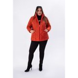 ROXXLEN Büyük Beden Kadın Kapitone Kısa Mont, Kiremit, Kapüşonlu, Uzun Kol, Uzun, Dokuma, Casual/Günlük, Rahat Kesim