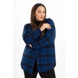ROXXLEN Büyük Beden Kadın Kapüşonlu Ekose Kaban Saks, Uzun Kol, Uzun, Örme, Kaşe, Ekose/Kareli, Standart, Casual/Günlük, Rahat Kesim