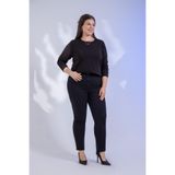 ROXXLEN Büyük Beden Kadın Zenit Dikişli Siyah Pantolon, Örme, Düz, Casual/Günlük, Rahat Kesim