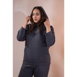 ROXXLEN Kadın Büyük Beden Cepli Sweatshirt Antrasit, Sıfır Yaka, Uzun Kol, Uzun, Örme, 3 İplik Şardonlu, Düz, Casual/Günlük, Rahat Kesim