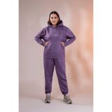 ROXXLEN Kadın Büyük Beden Cepli Sweatshirt, Lila, Sıfır Yaka, Uzun Kol, Uzun, Örme, 3 İplik Şardonlu, Düz, Casual/Günlük, Rahat Kesim