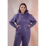 ROXXLEN Kadın Büyük Beden Cepli Sweatshirt, Mor, Sıfır Yaka, Uzun Kol, Uzun, Örme, 3 İplik Şardonlu, Düz, Casual/Günlük, Rahat Kesim