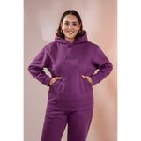 ROXXLEN Kadın Büyük Beden Cepli Sweatshirt, Mürdüm, Sıfır Yaka, Uzun Kol, Uzun, Örme, 3 İplik Şardonlu, Düz, Casual/Günlük, Rahat Kesim