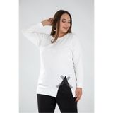 ROXXLEN Kadın Büyük Beden Dantelli Bion Bluz, Beyaz, Bisiklet Yaka, Uzun Kol, Uzun, Belirtilmemiş, 2 İplik, Düz, Casual/Günlük, Rahat Kesim