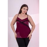 ROXXLEN Kadın Büyük Beden Dantelli Saten Askılı Bluz Bordo, Kruvaze, Örme, Nakışlı/İşlemeli, Casual/Günlük, Rahat Kesim