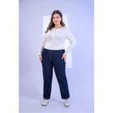 ROXXLEN Kadın Büyük Beden Denim Pantolon Lacivert, Twill, Düz, Casual/Günlük, Rahat Kesim