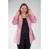 ROXXLEN Kadın Büyük Beden Kapüşonlu Mont, Pembe, Fermuarlı Yaka, Uzun Kol, Uzun, Belirtilmemiş, Gabardin, Düz, Casual/Günlük, Rahat Kesim