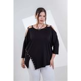 ROXXLEN Kadın Büyük Beden Kuş Gözü Şeritli Bluz, Siyah, Askılı Yaka, Omzu açık, Uzun, Belirtilmemiş, Viskon, Düz, Casual/Günlük, Rahat Kesim