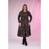 ROXXLEN Kadın Büyük Beden Leopar Desenli Elbise, Kahverengi, Bisiklet Yaka, Uzun Kol, Uzun, Belirtilmemiş, Kumaş, Casual/Günlük, Rahat Kesim