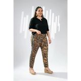 ROXXLEN Kadın Büyük Beden Leopar Desenli Pantolon Kahverengi, Dokuma, Poliviskon, Nakışlı/İşlemeli, Casual/Günlük, Rahat Kesim