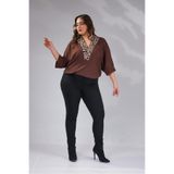 ROXXLEN Kadın Büyük Beden Likralı Pantolon, Siyah, Örme, Poliviskon, Düz, Standart, Casual/Günlük, Regular, Rahat Kesim