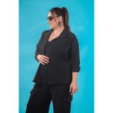 ROXXLEN Kadın Büyük Beden Pul Payet Detaylı Ceket Siyah, Gömlek Yaka, Uzun Kol, Uzun, Belirtilmemiş, Keten, Nakışlı/İşlemeli, Casual/Günlük, Rahat Kesim