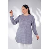 ROXXLEN Kadın Büyük Beden Yanı Yırtmaçlı Tunik, Bordo-Yeşil, Bisiklet Yaka, Standart Kol, Uzun, Belirtilmemiş, Baskılı, Orijinal Boy, Casual/Günlük, Rahat Kesim