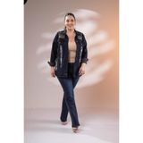 ROXXLEN Kadın Pul Payetli Denim Ceket Lacivert, Ceket Yaka, Uzun Kol, Comfort, Desenli, Gündüz/Gece, Büyük Beden