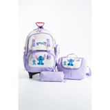 Roxy 4'lü Çekçekli Okul Çantası Seti Ortopedik Sırt Çantası - İthal Kumaş, Termal Beslenme Çantası, Kalemlik ve Cüzdan (Sabit Çekçek , Katlanır Ön Ayak)
