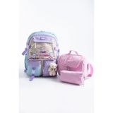 Roxy Kawaii Kore Tarzı Ayıcıklı Çok Bölmeli Çocuk - Okul Çantası , Beslenme Çantası , Kalemlik Seti - Ayıcıklı Kore Sırt Çantası - Mavi - Mor - 44 x 30 x 20